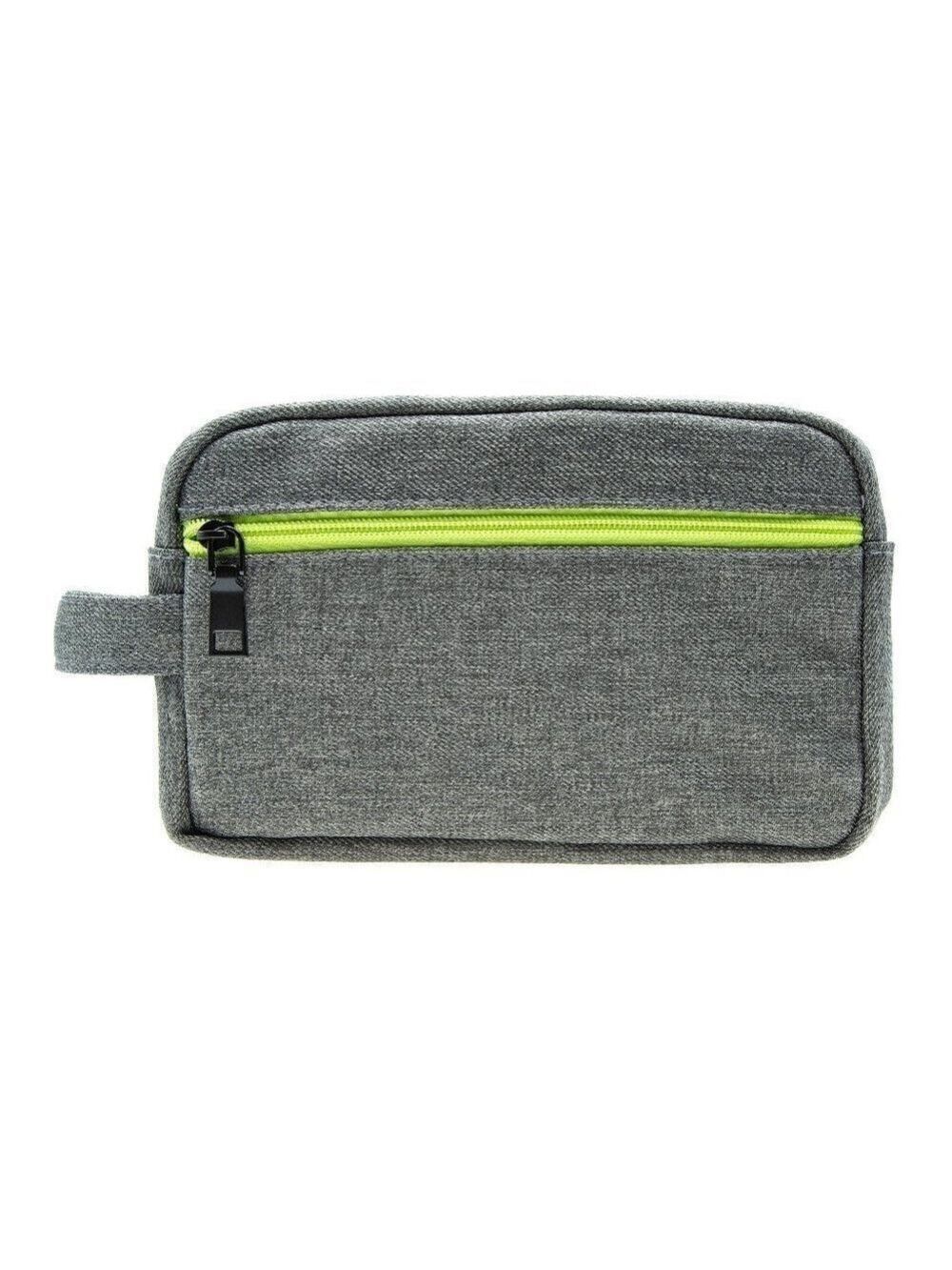 Men Toiletry Bag Grey Textured Dopp Kit Carry On with Lime Green Zipper  NEW